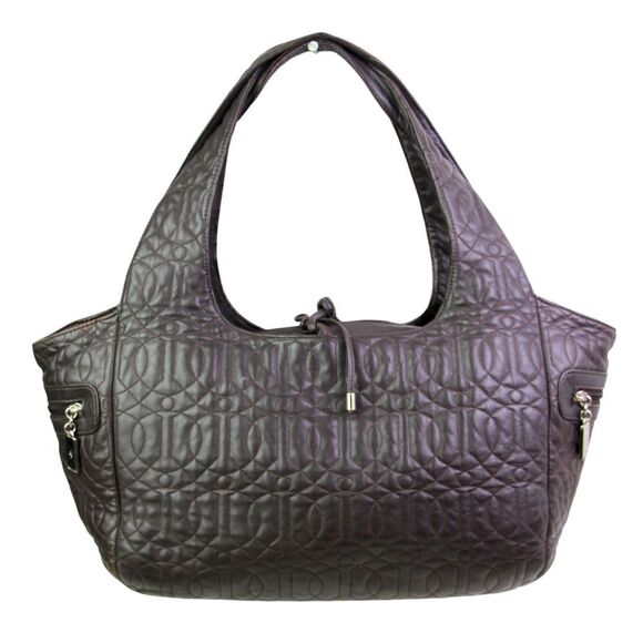 ROOMY Donald J Pliner STITCHED BROWN GENUINE LEATHER TOTE SHOULDER BAG HANDBAG - Picture 1 of 15